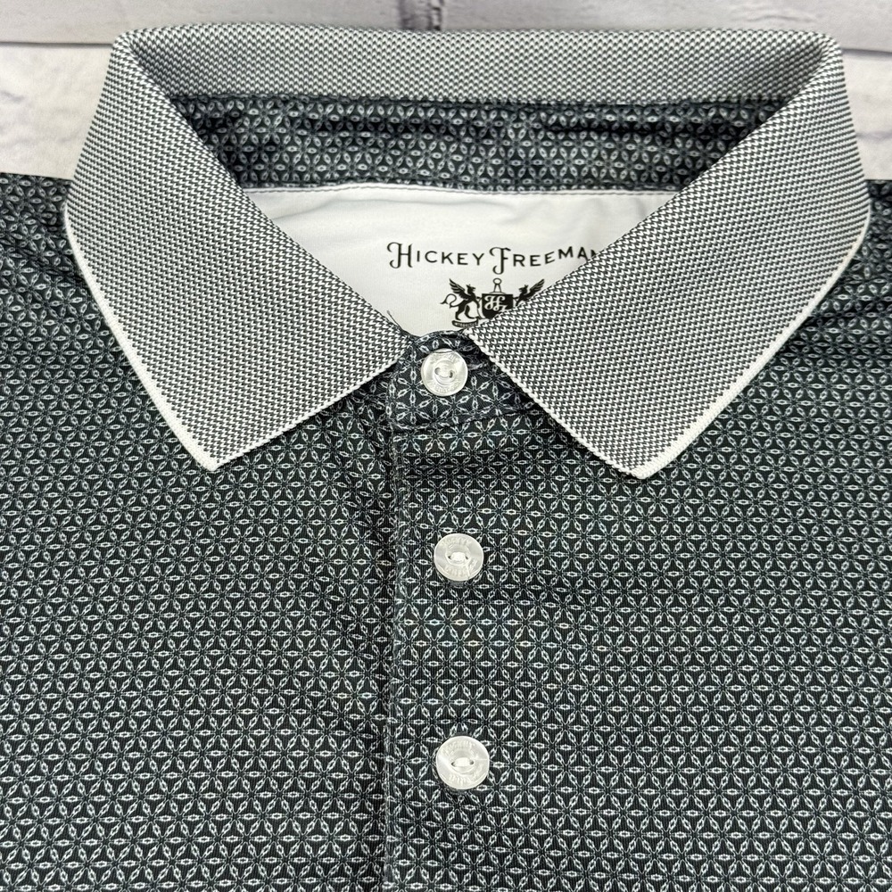Hickey Freeman Golf Polo Shirt Men XXL Gray‎ Geometric Performance Stretch